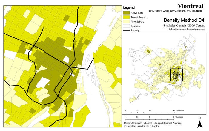 Suburban nature of Montréal, using Gordon’s “Density” method.