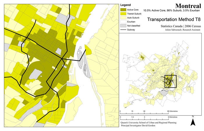 Suburban nature of Montréal, using Gordon’s “Transportation” method.
