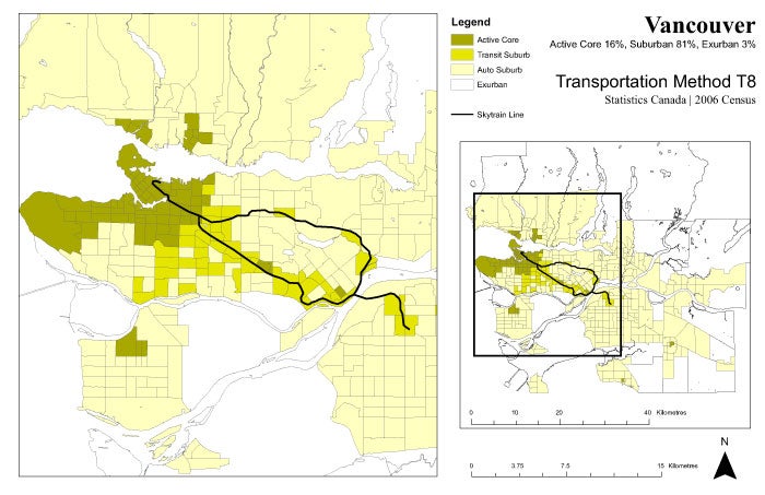 Suburban nature of Vancouver, using Gordon’s “Transportation” method.