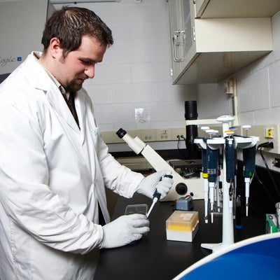 CBB Member Marc Aucoin, Chemical Engineering, in lab