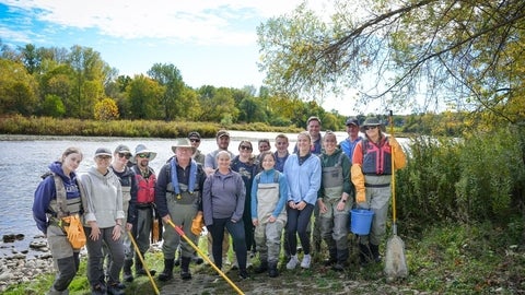 Mark Servos and a group biologists about to sample the Grand River.