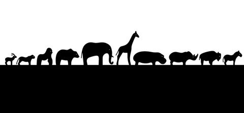 Silhouette of different animals marching in single file.