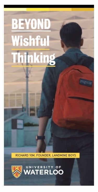 Digital ad showing a student walking on campus.