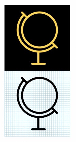  Globe symbol on square grid.