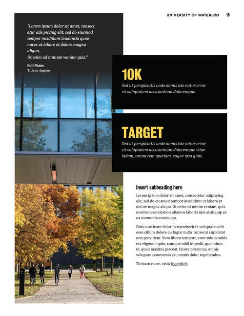 Targets and highlights sample page in annual report template
