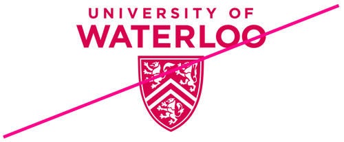 University of Waterloo logo in red with a strike-out through it