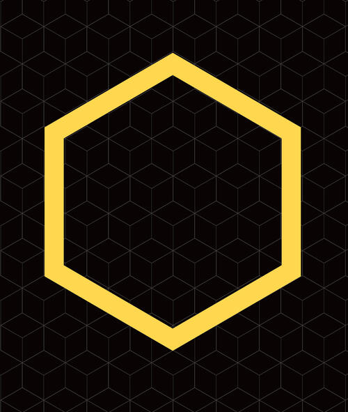 gold hexagon over grid