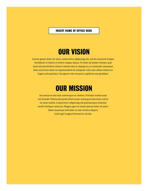 Visison and mission statement page from strategic plan report template