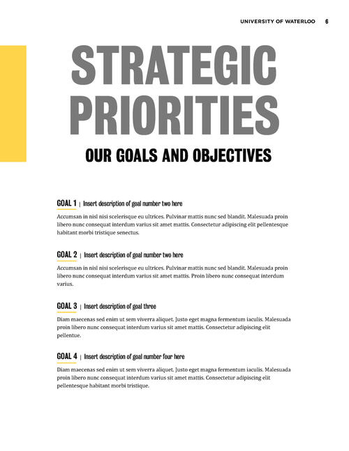 Stategic priorities page from strategic plan template