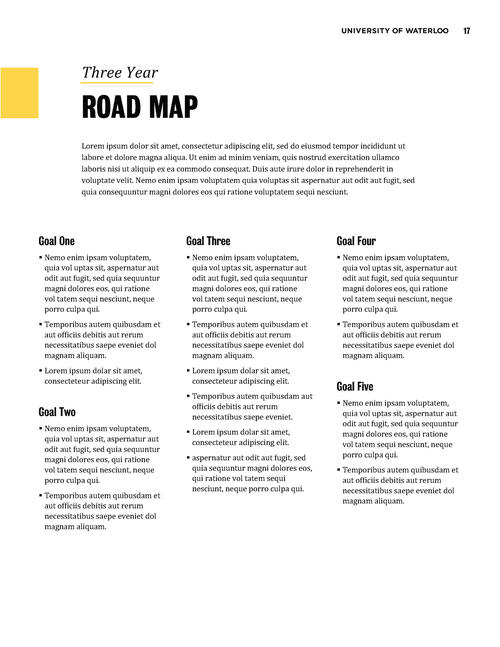Road map page from strategic plan template