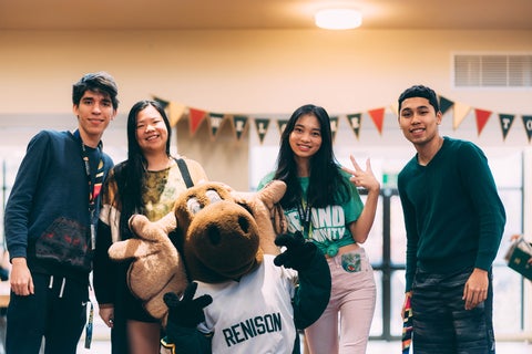 BASE students with Reni Moose mascot