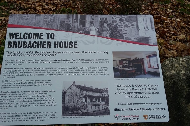 A information plaque outside of Brubacher House