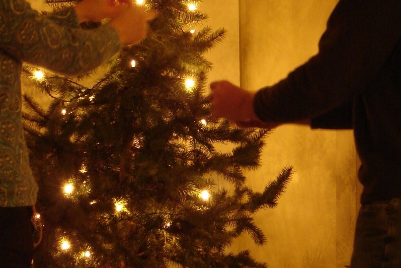 decorating a small christmas tree