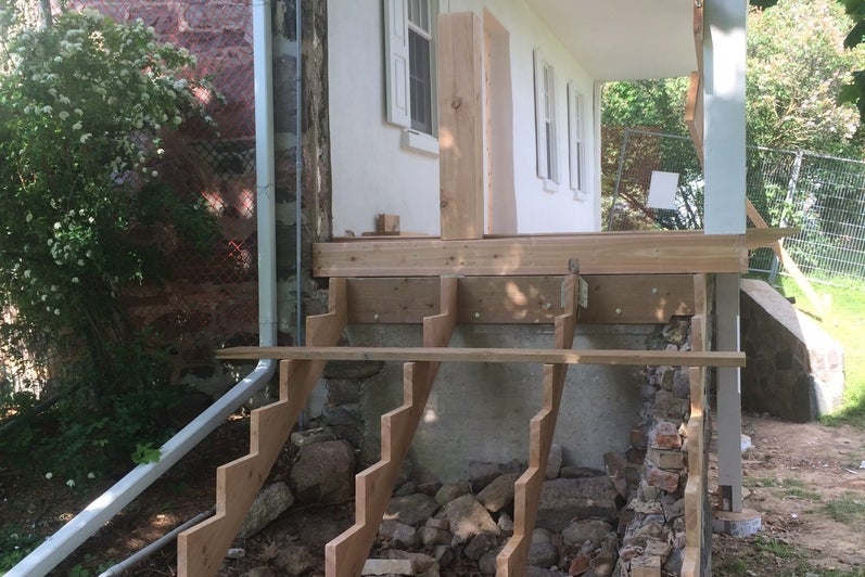 The framework for a new set of stairs outside