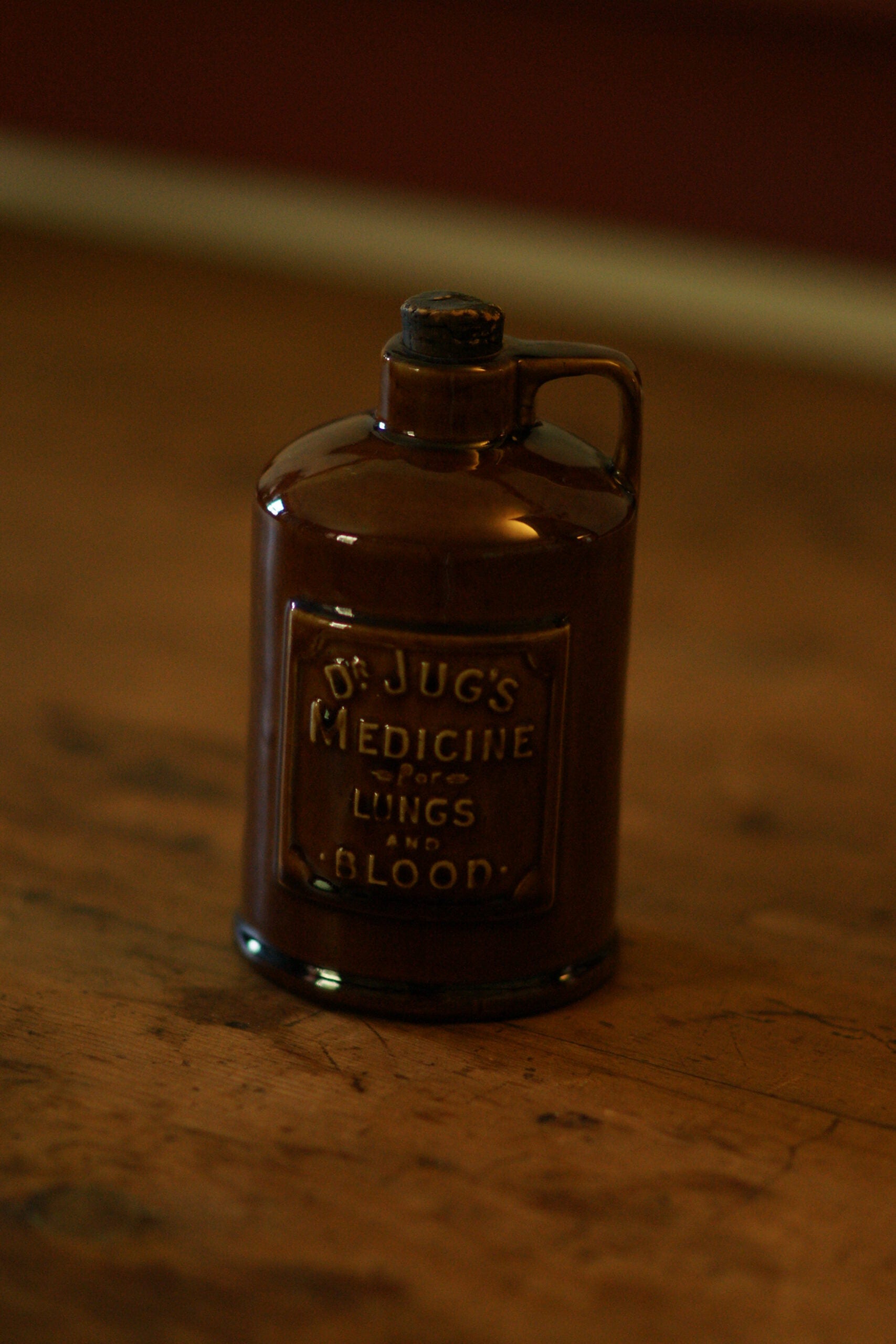A brown glass medicine bottle