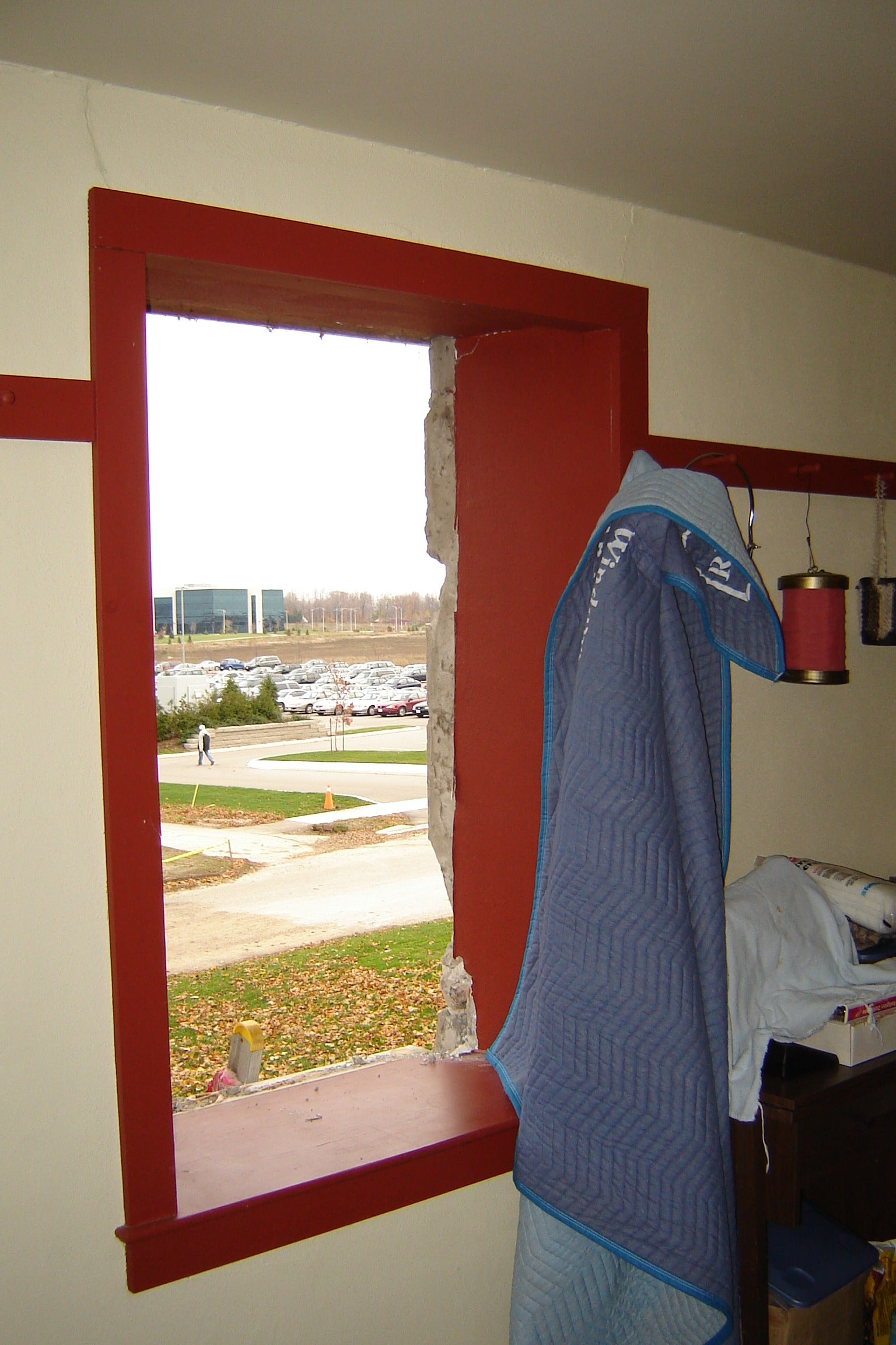 A view of the Brubacher House windows, without the window panes