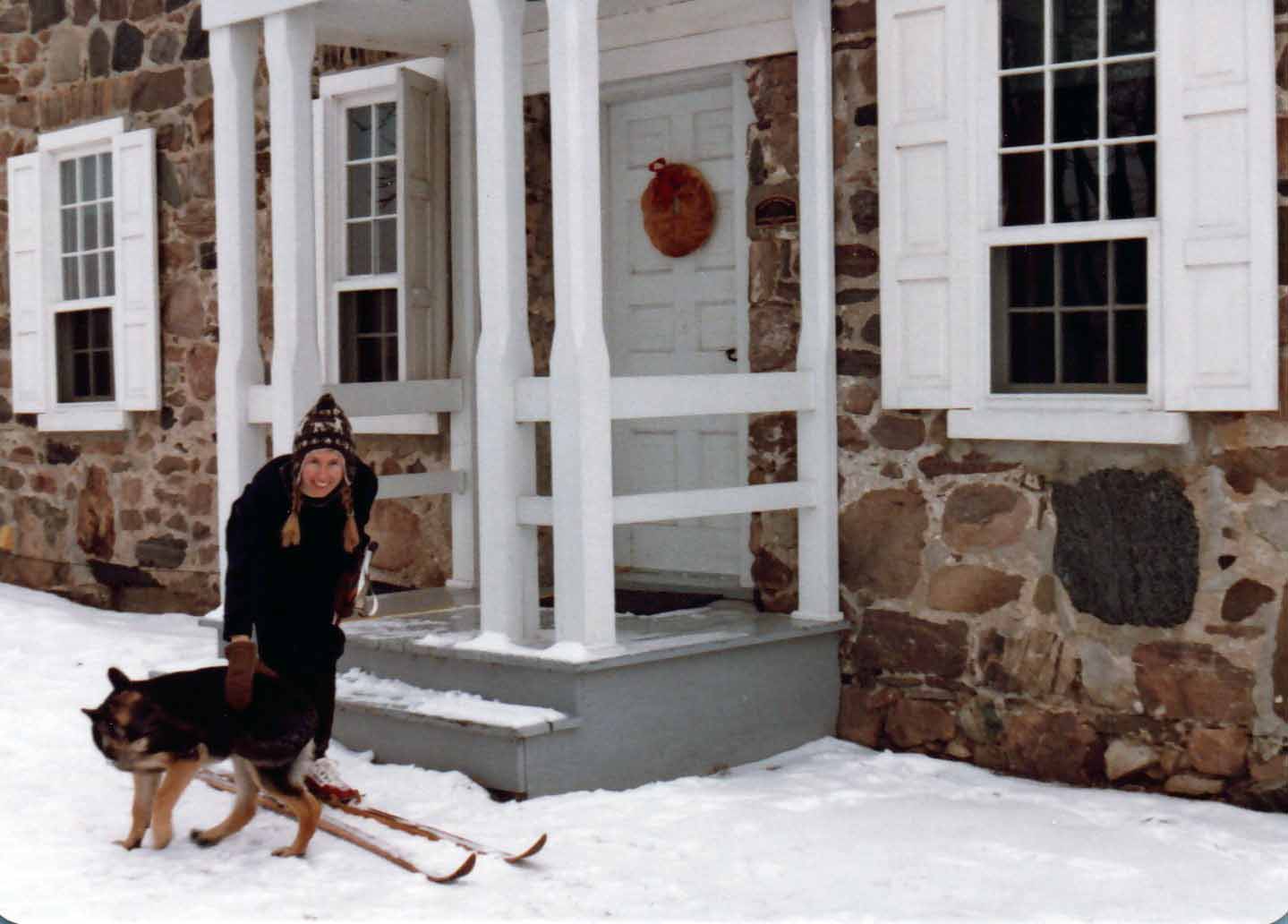 Nancy Maitland with her dog, February 1981.