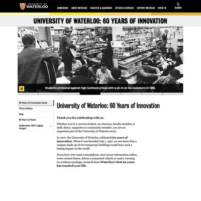 Screenshot of a WCMS 2 website with a left-side navigation