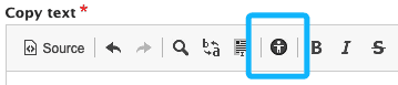 the visual editor toolbar with the "check accessibility" button highlighted