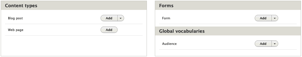 a screenshot of a section of the dashboard, showing two instances of a single block type using different configuration for each