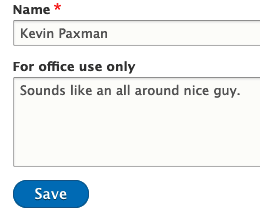 showing text added to a "for office use only" field