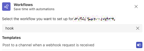 adding a workflow to a channel in Teams, filtered to show the webhook option