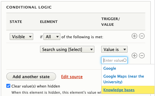 showing picking the knowledge bases option with the other conditional logic already set