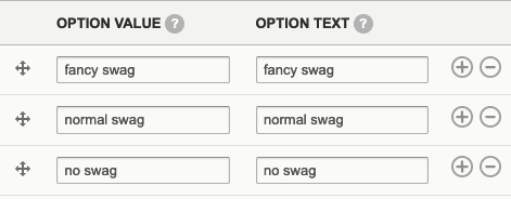 screenshot showing swag option entry