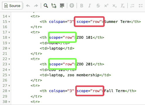 screenshot of source view showing header scope