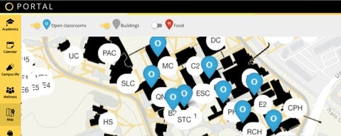 Map of open classrooms on campus