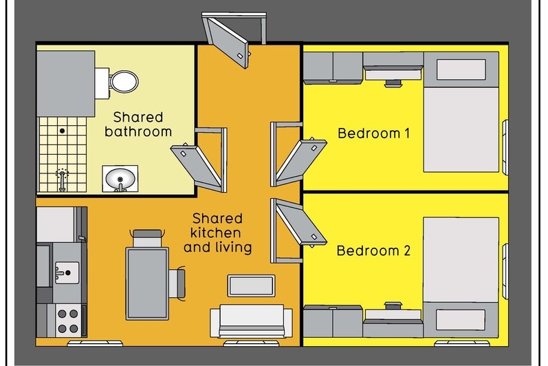 Floor plan of new residence building room type single room in 2-bedroom suite