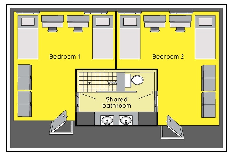 Floor plan of new residence building room type traditional double with shared ensuite bathroom