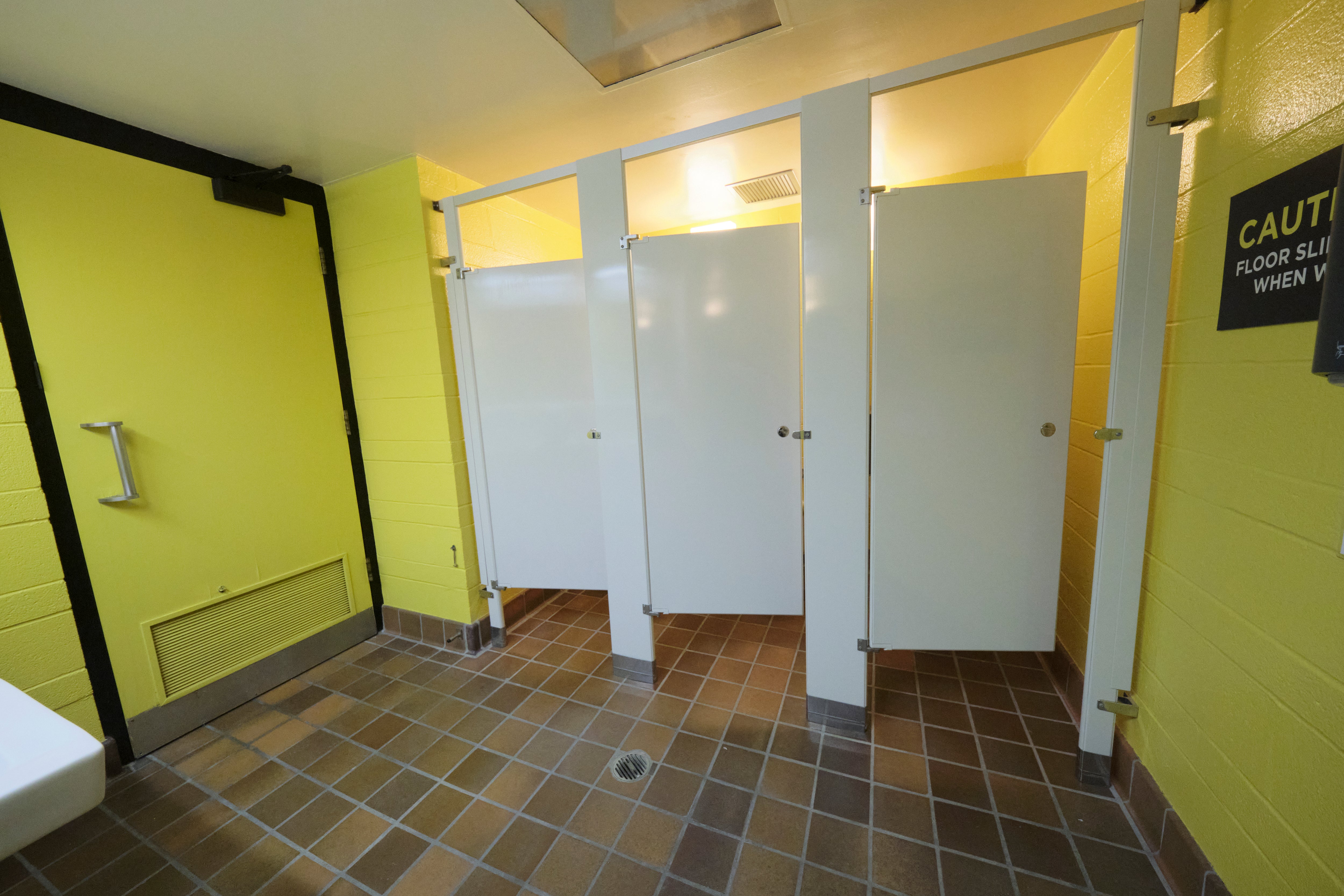 Minota Hagey Washroom showing 3 toilet stalls