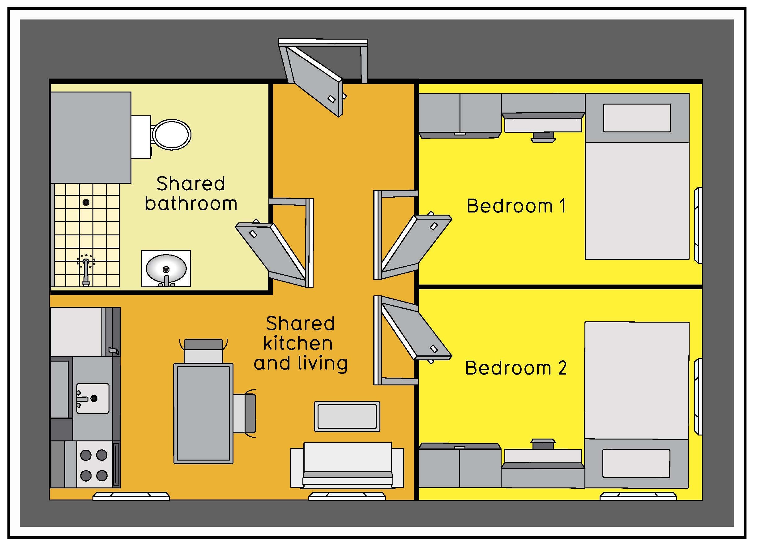 Floor plan of new residence building room type single room in 2-bedroom suite
