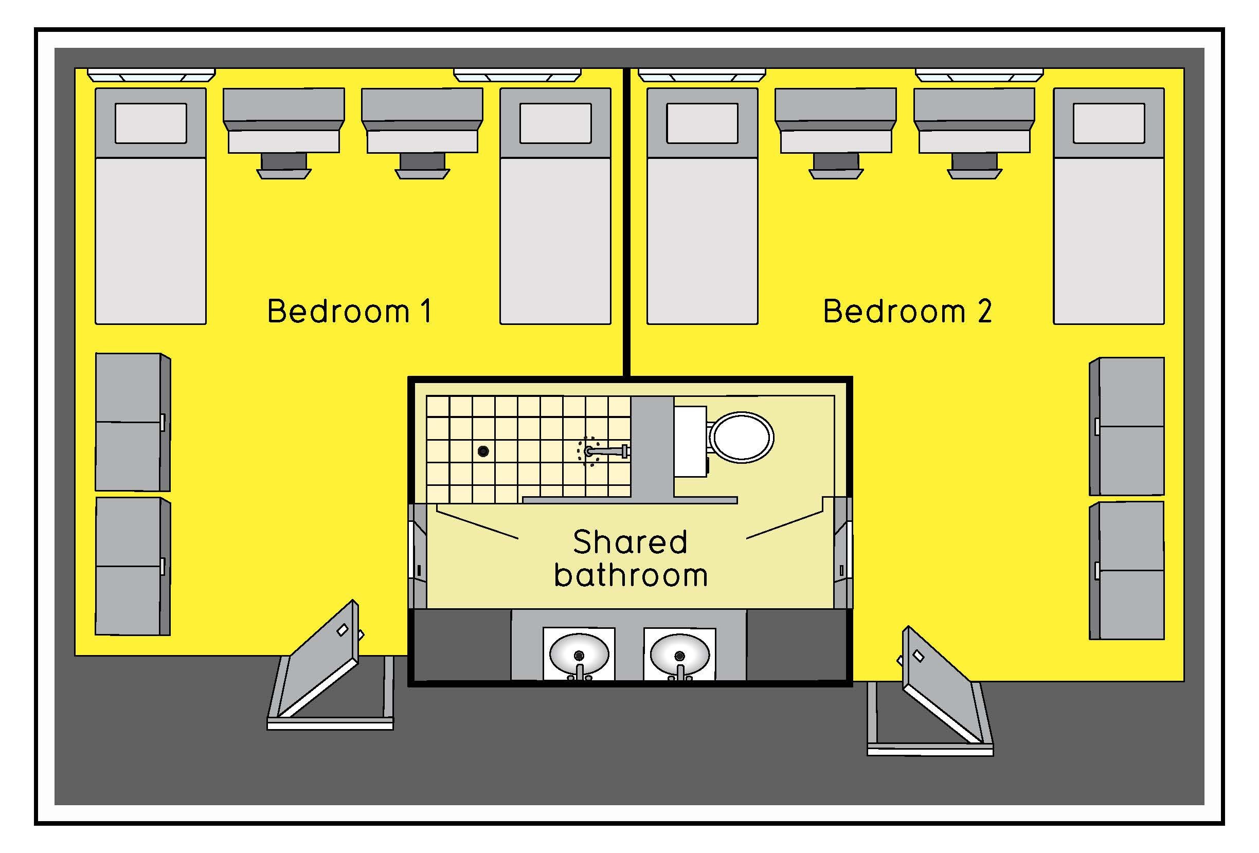 Floor plan of new residence building room type traditional double with shared ensuite bathroom