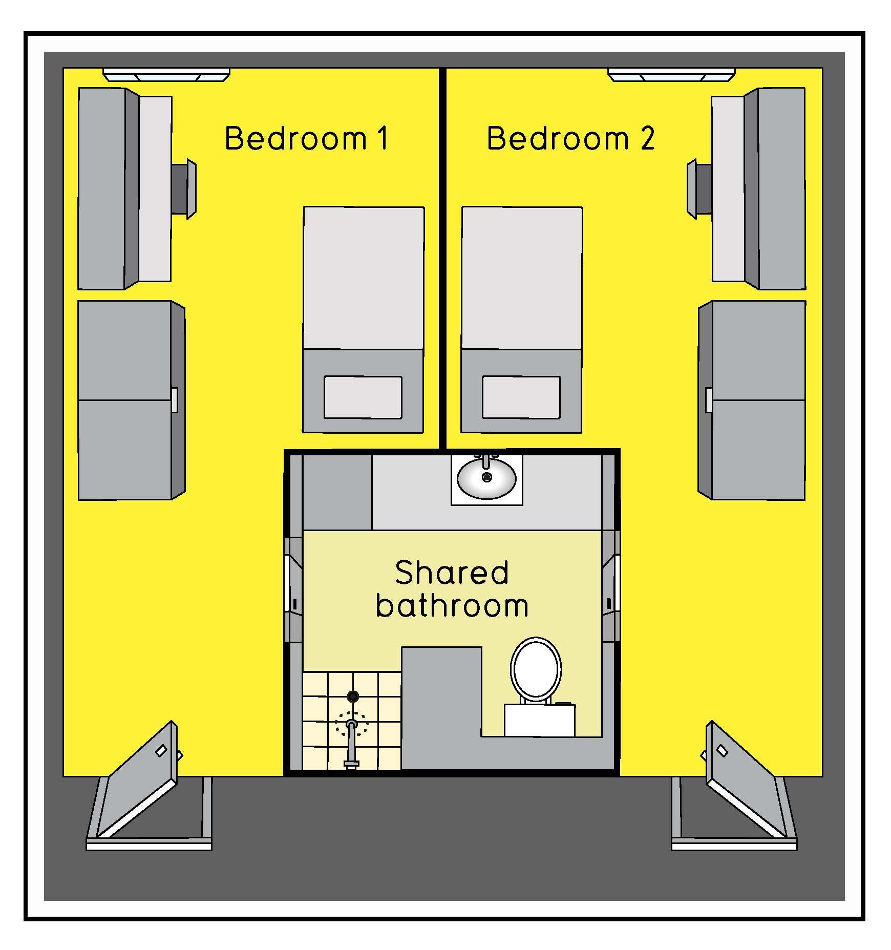 Floor plan of new residence building room type traditional single with shared ensuite bathroom