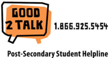 Good2Talk Post-secondary student helpline 1-866-925-5454