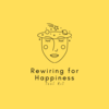 Rewiring for happiness logo - icon drawing of a person with many things swirling over their brain