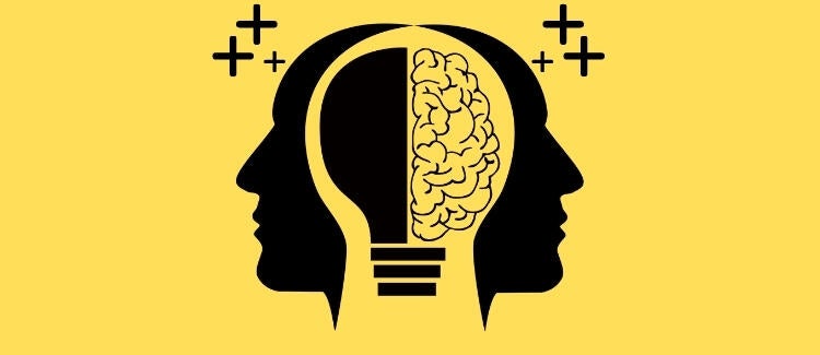 Human mind icon with plus signs
