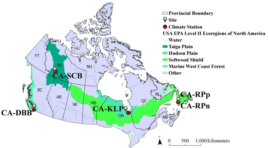 Map of five peatland sites