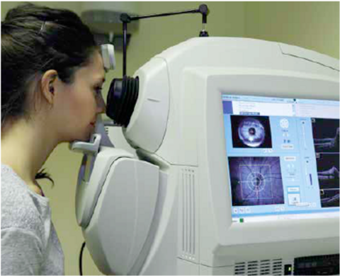 Person getting their vision checked by a machine.