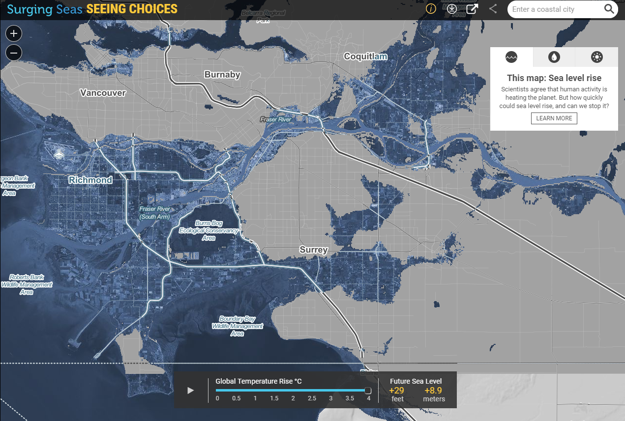 A map of sea level rise in Vancouver
