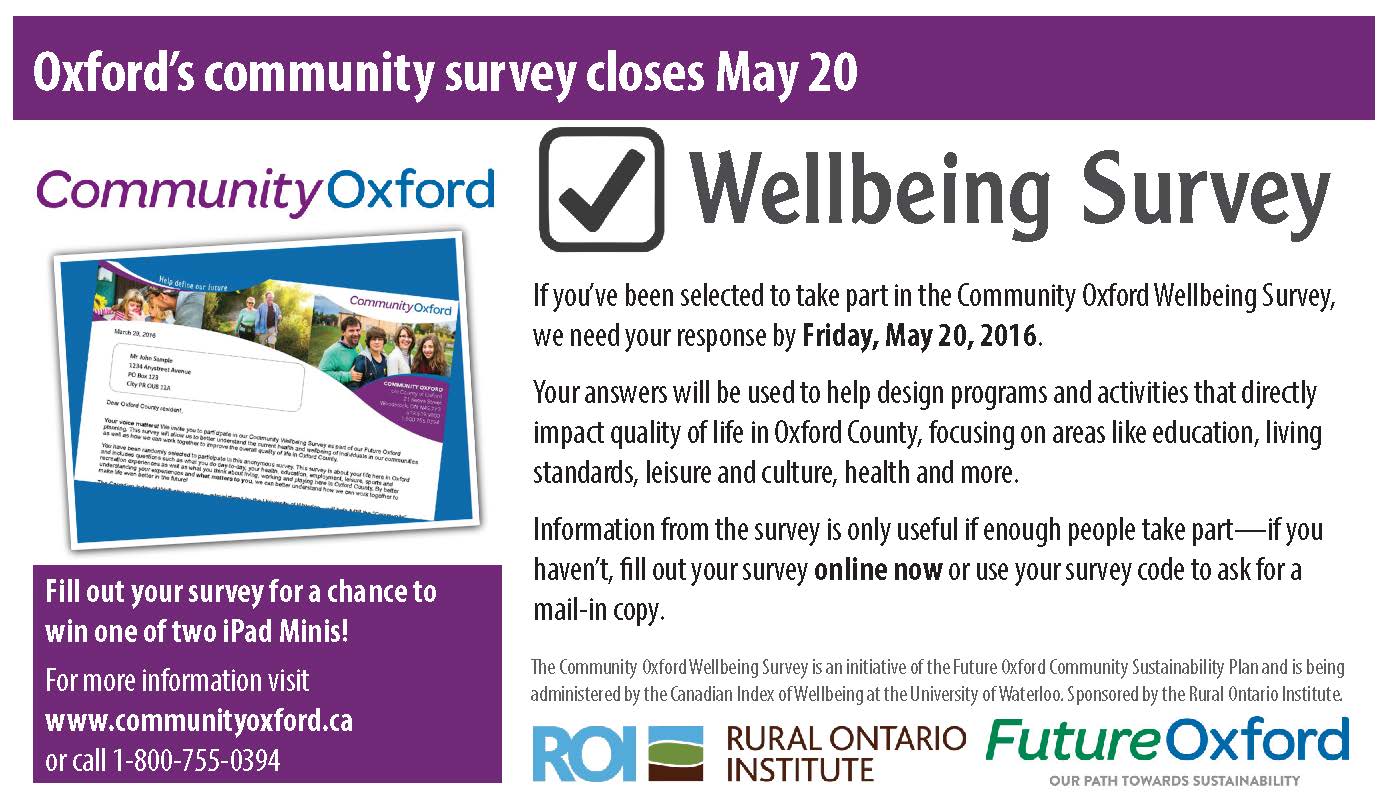 Newspaper ad for Oxford County Community Wellbeing Survey