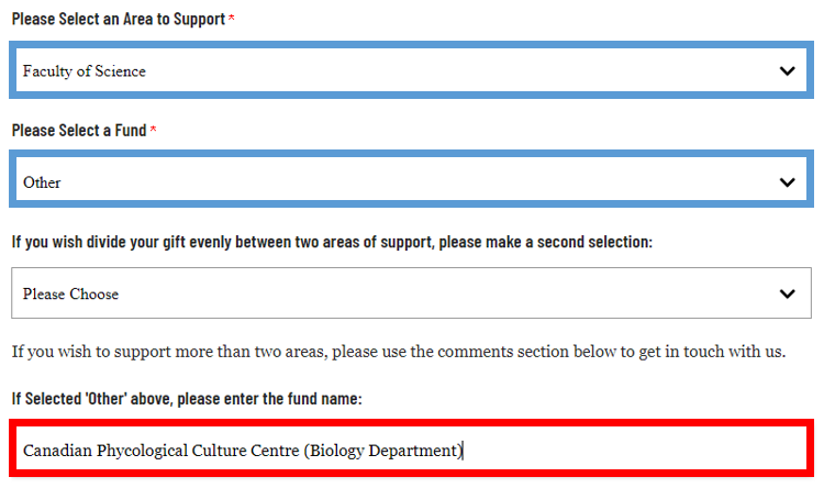 Payroll giving form settings for CPCC donations.