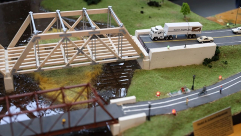 Model set of bridges and cars