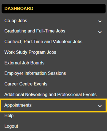 Screenshot WaterlooWorks Navigation menu