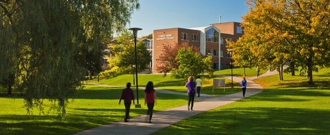 Students walking towards one of the affiliated institutions