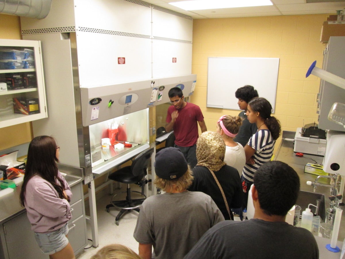 Summer Leadership program participants in a lab