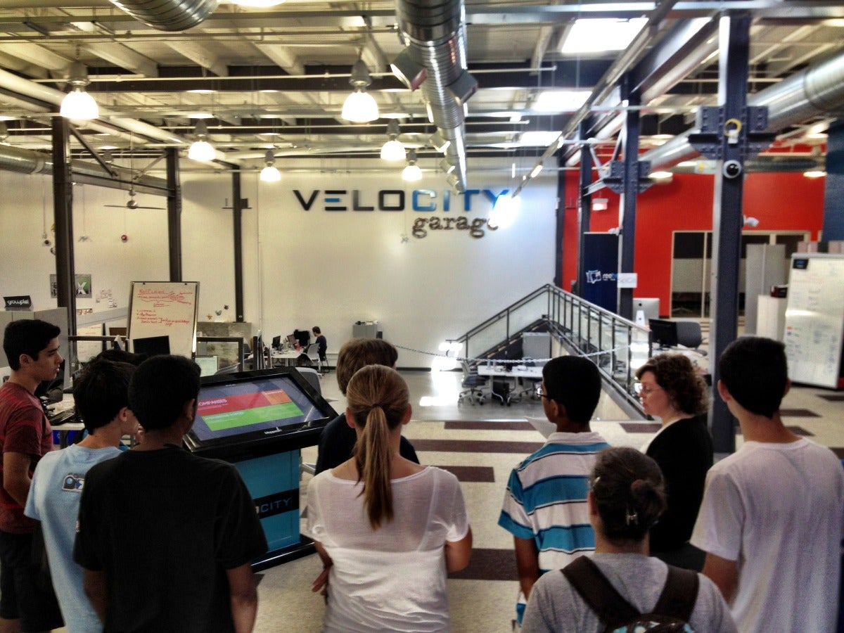 Summer Leadership participants in Velocity garage