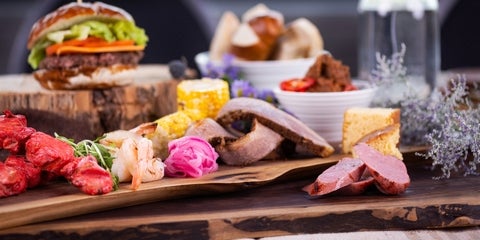 BBQ platter on wooden trays